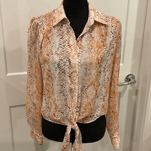 Calvin Klein Orange and Cream Snake Print Blouse